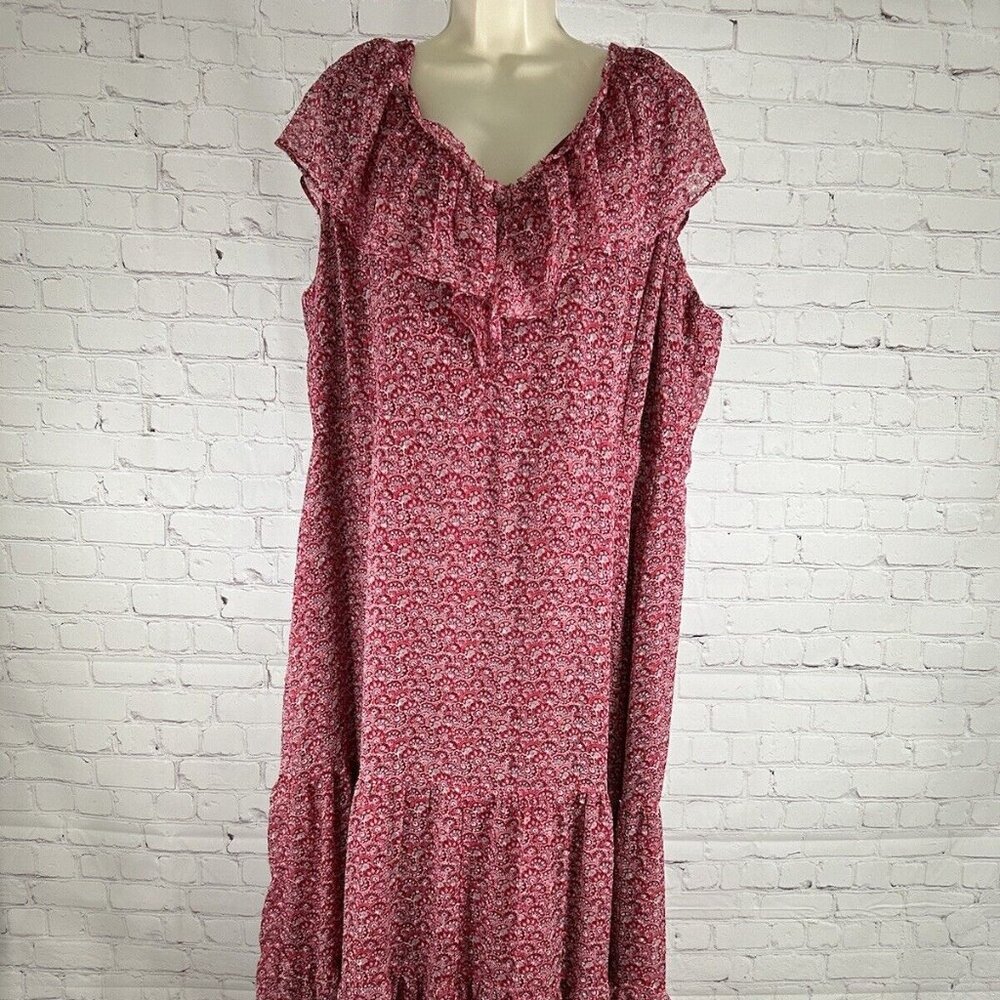 NWT Loft Plus Red Floral Flounce Tie Back Lined Lightweight Tiered Maxi Dress 22